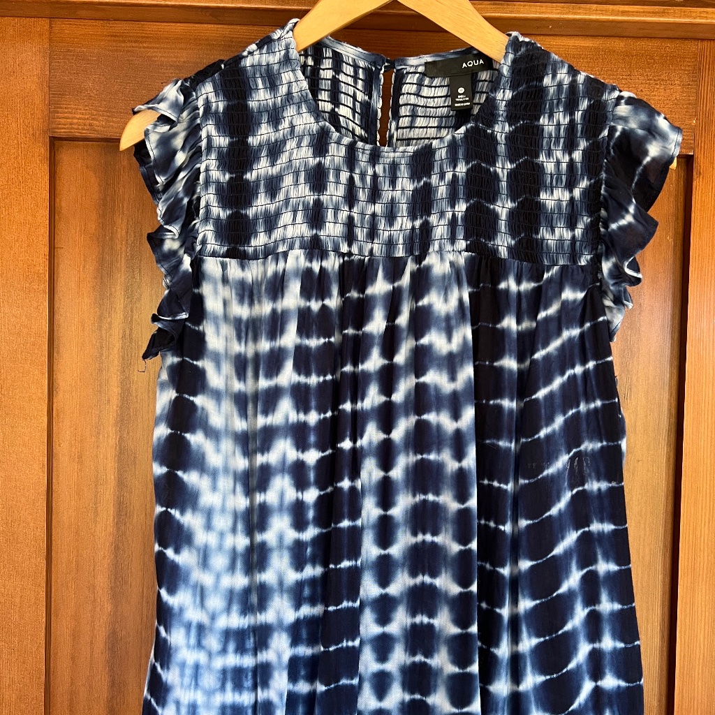 Bloomingdales Aqua Brand Ruffled Sleeve Shibori Dyed Top | Size M